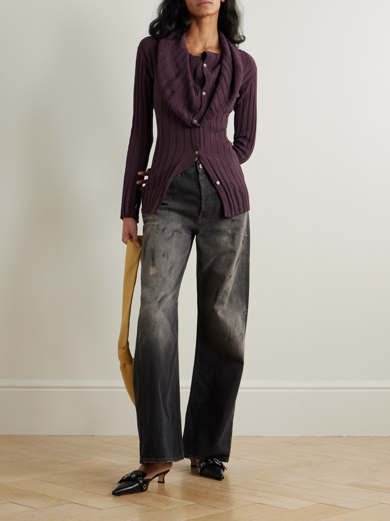Acne Studios 2021 distressed low-rise wide-leg organic jeans