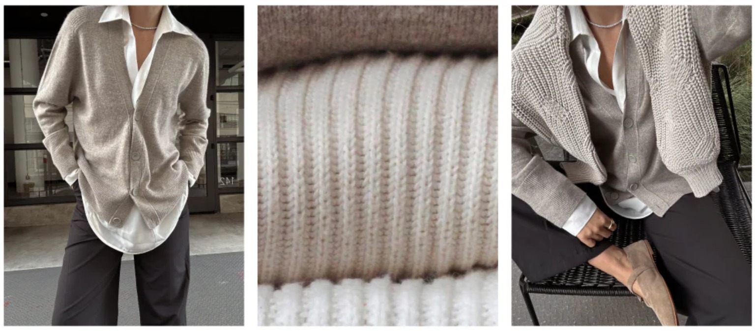 A collection of Brochu Walker knitwear styled in a harmonious, neutral color palette of cream, sand, and soft taupe.