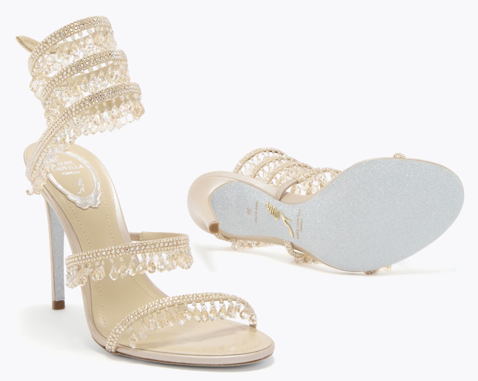 Details of Rene Caovilla Chandelier champagne sandal 105 
