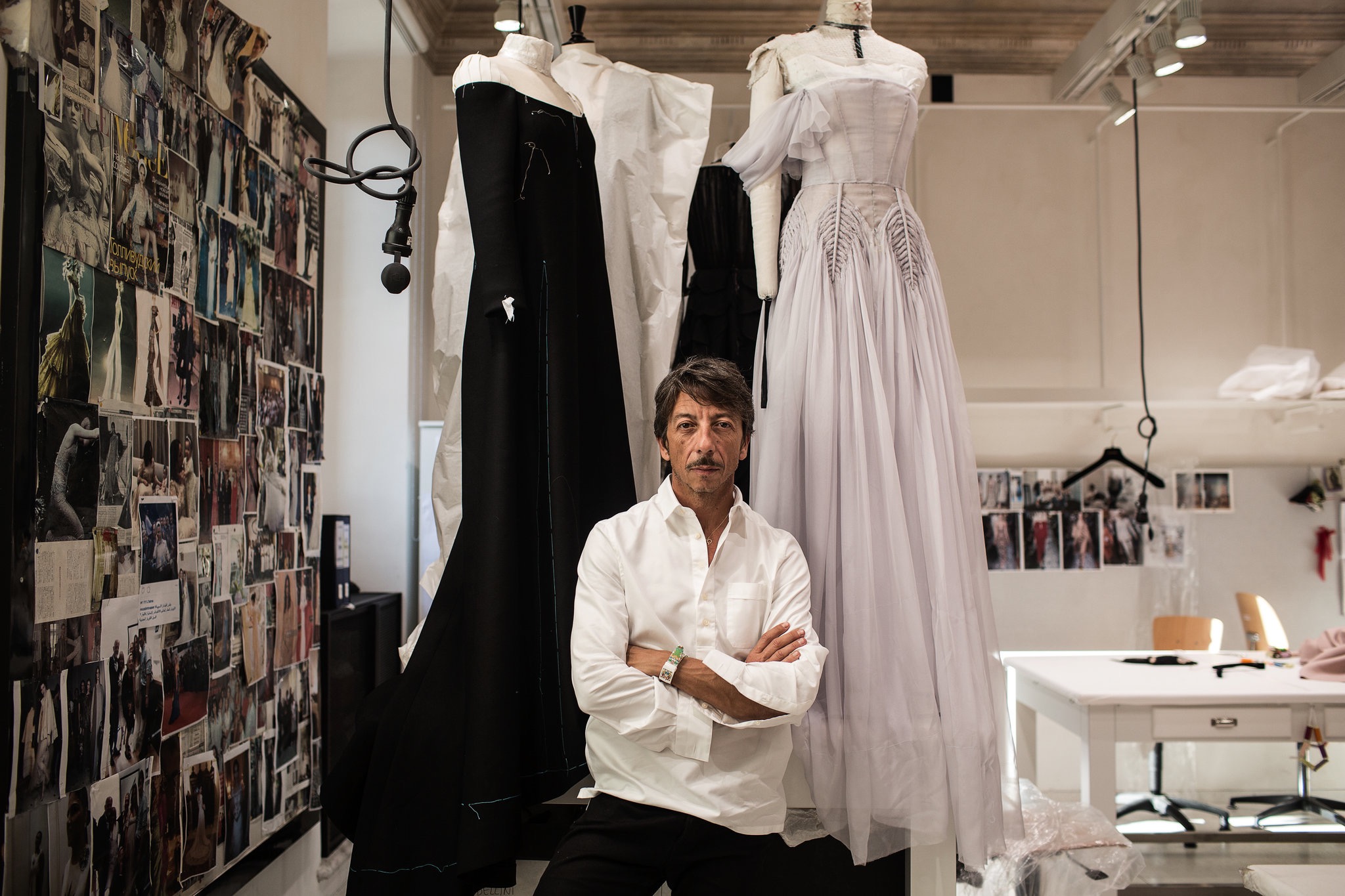 Pierpaolo Piccioli in the atelier at the house's headquarters in Roma