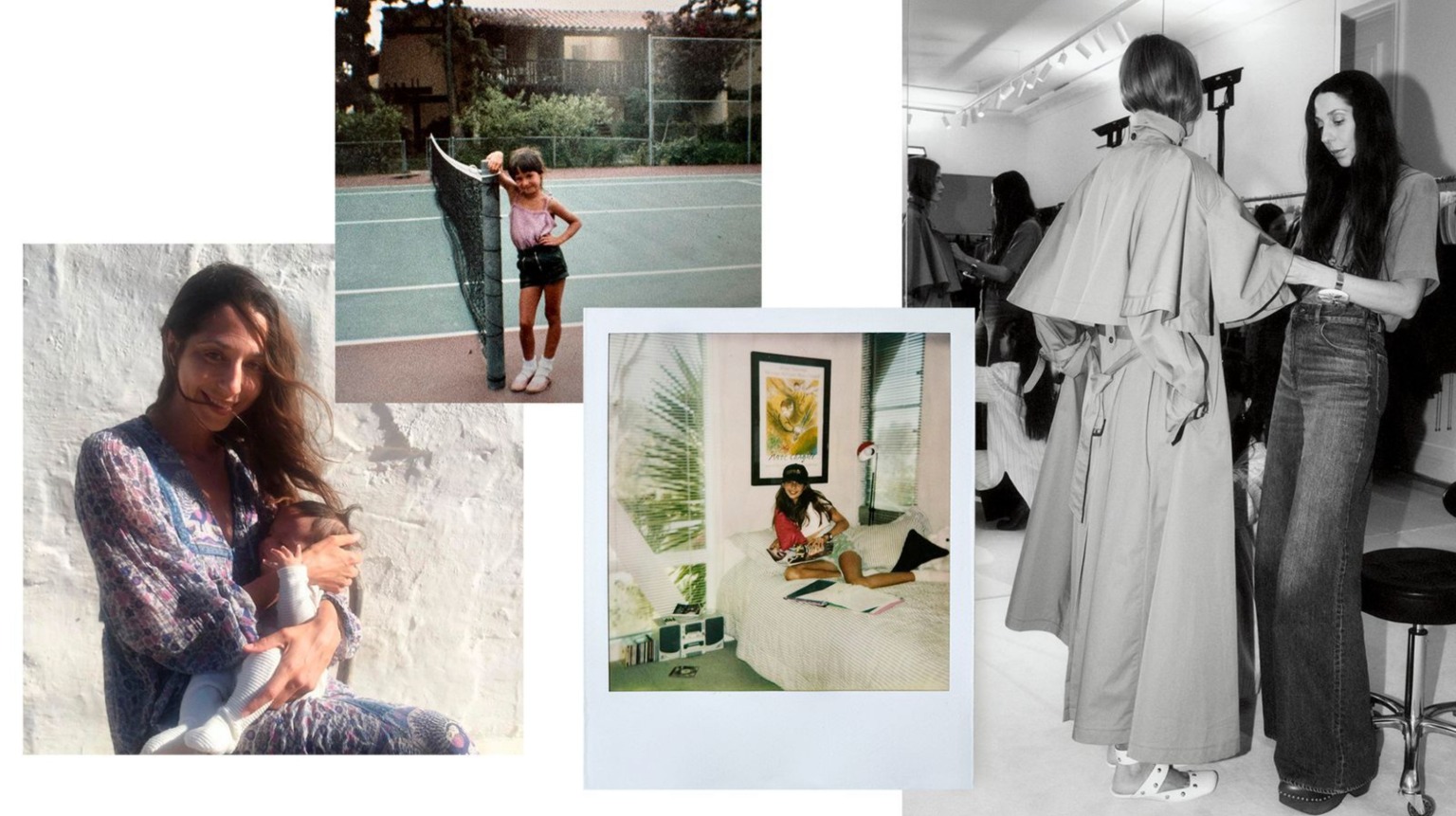  From left to right: Chemena Kamali and her son Vito in Ibiza, 2019; Kamali as a child in California; reading Vogue at age thirteen; capturing the backstage energy of her debut Chloé presentation. (Courtesy of Vogue)