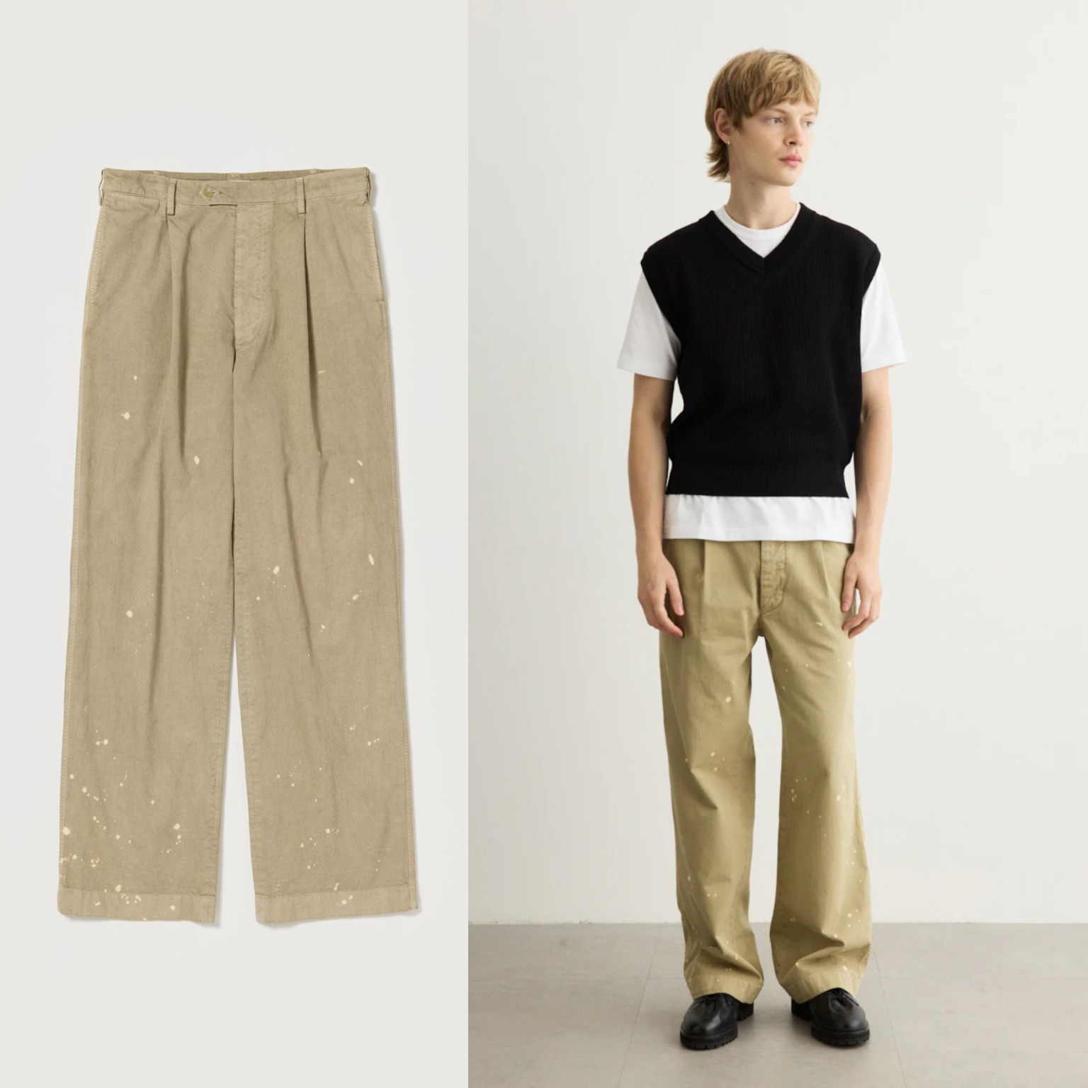 AURALEE wide-leg chino trousers made from garment-dyed Egyptian Finx cotton featuring a soft, brushed peach-like texture.