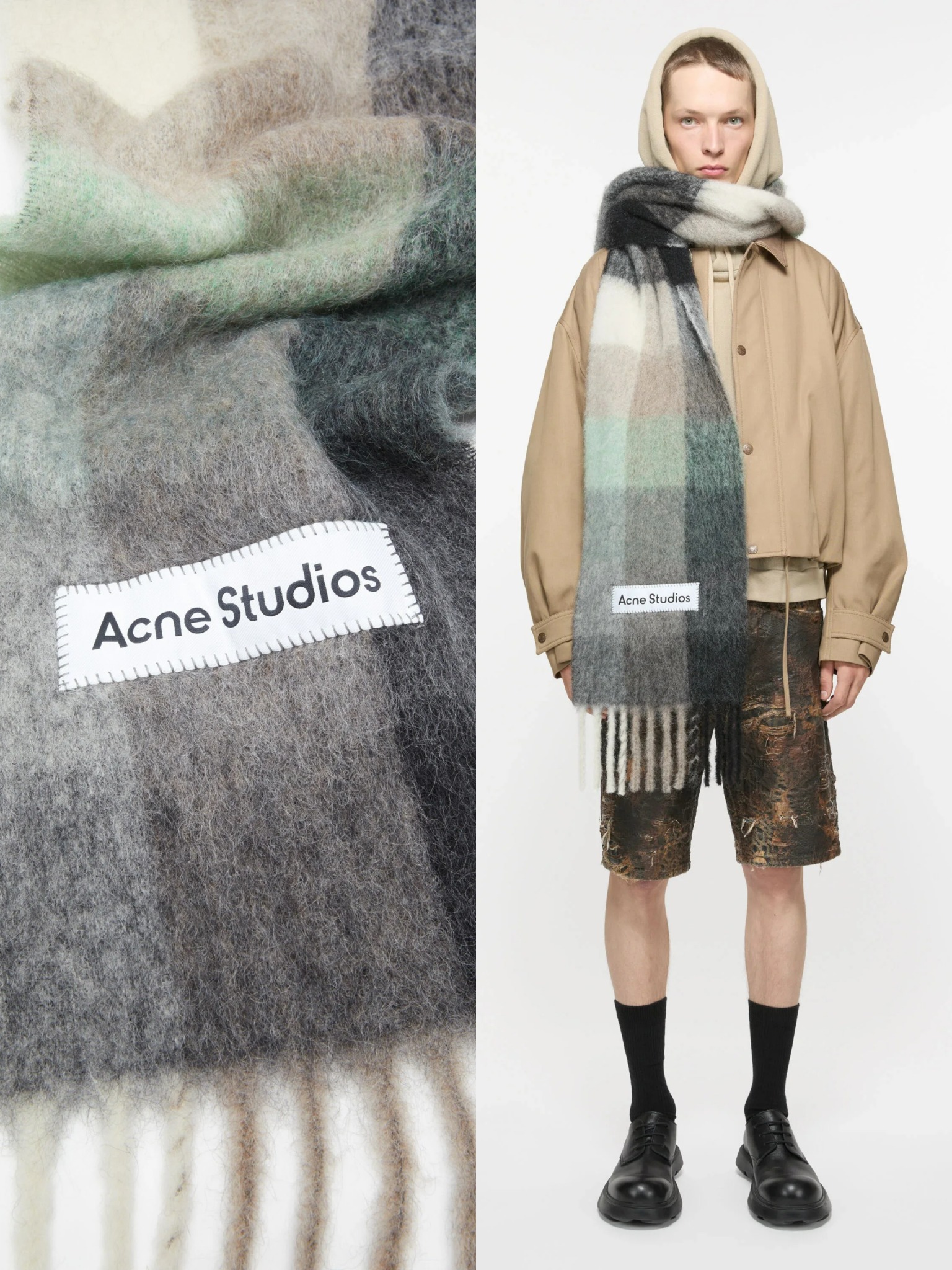 Acne Studios mohair checked scarf in Green/Grey/Black