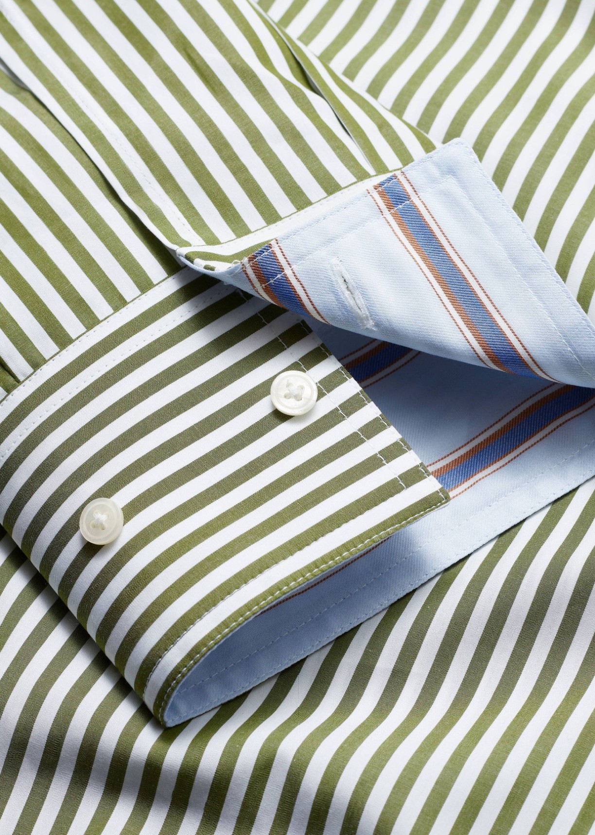 Detail view of the contrasting double-color cuff construction on the ME+EM Relaxed Forever Shirt.