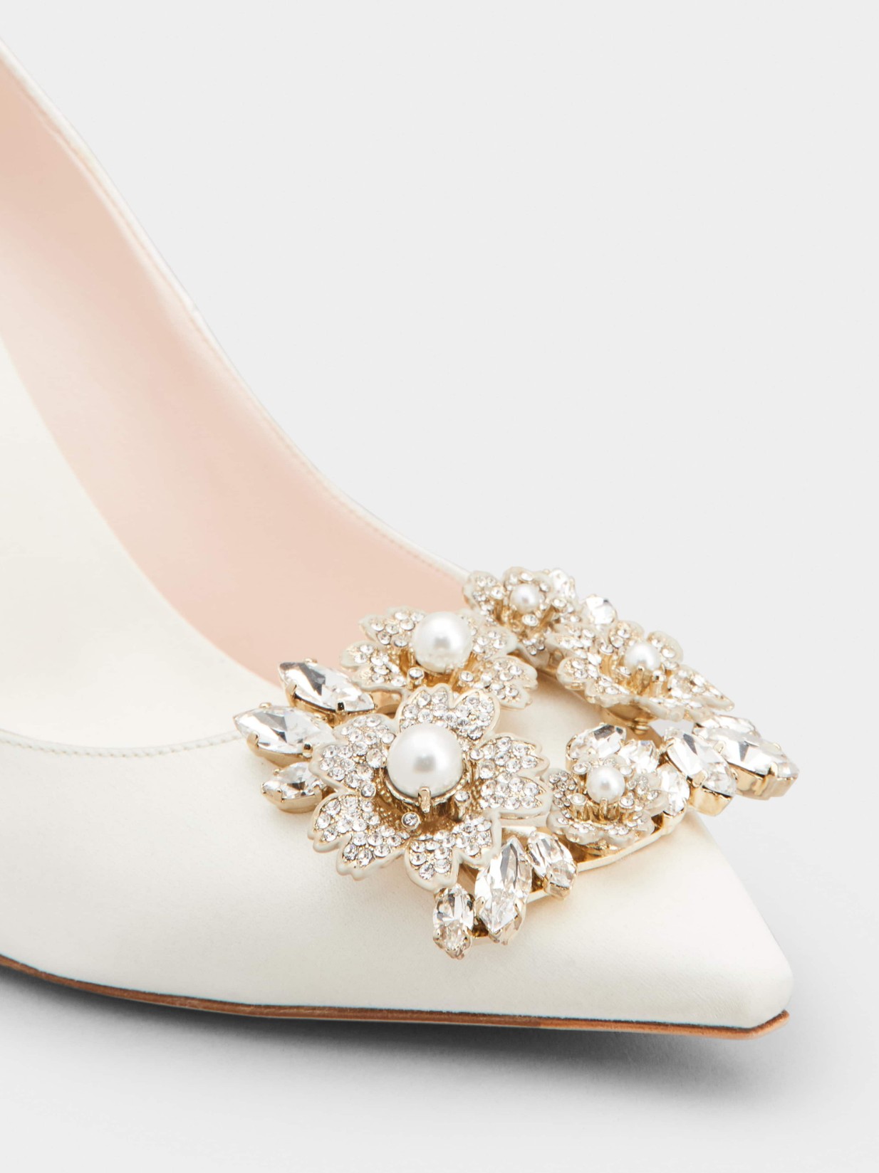 Details of Roger Vivier RV Bouquet strass pearl buckle pumps in satin