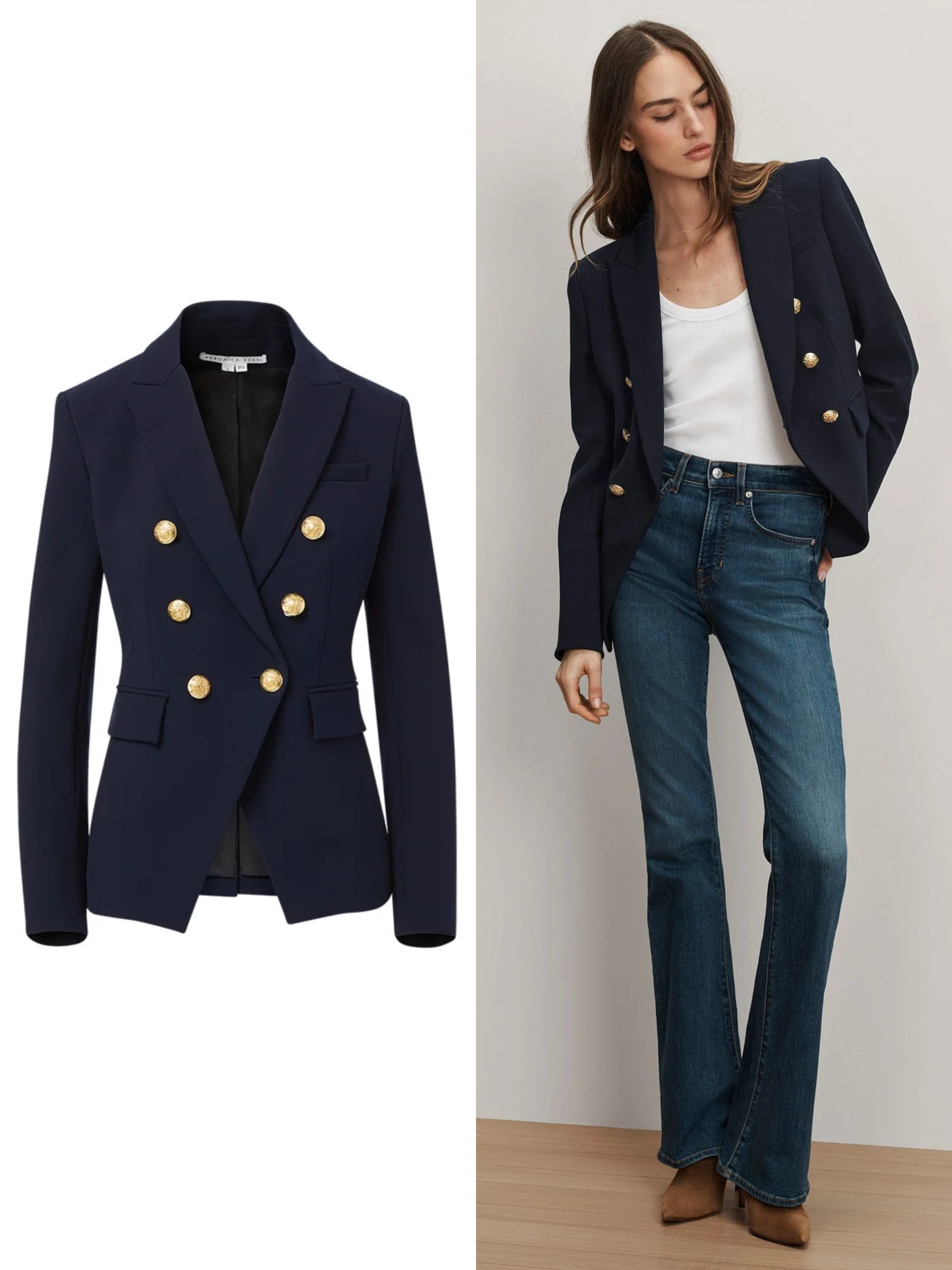 The Veronica Beard Miller Dickey Jacket in Italian stretch wool, styled for an elevated corporate look.