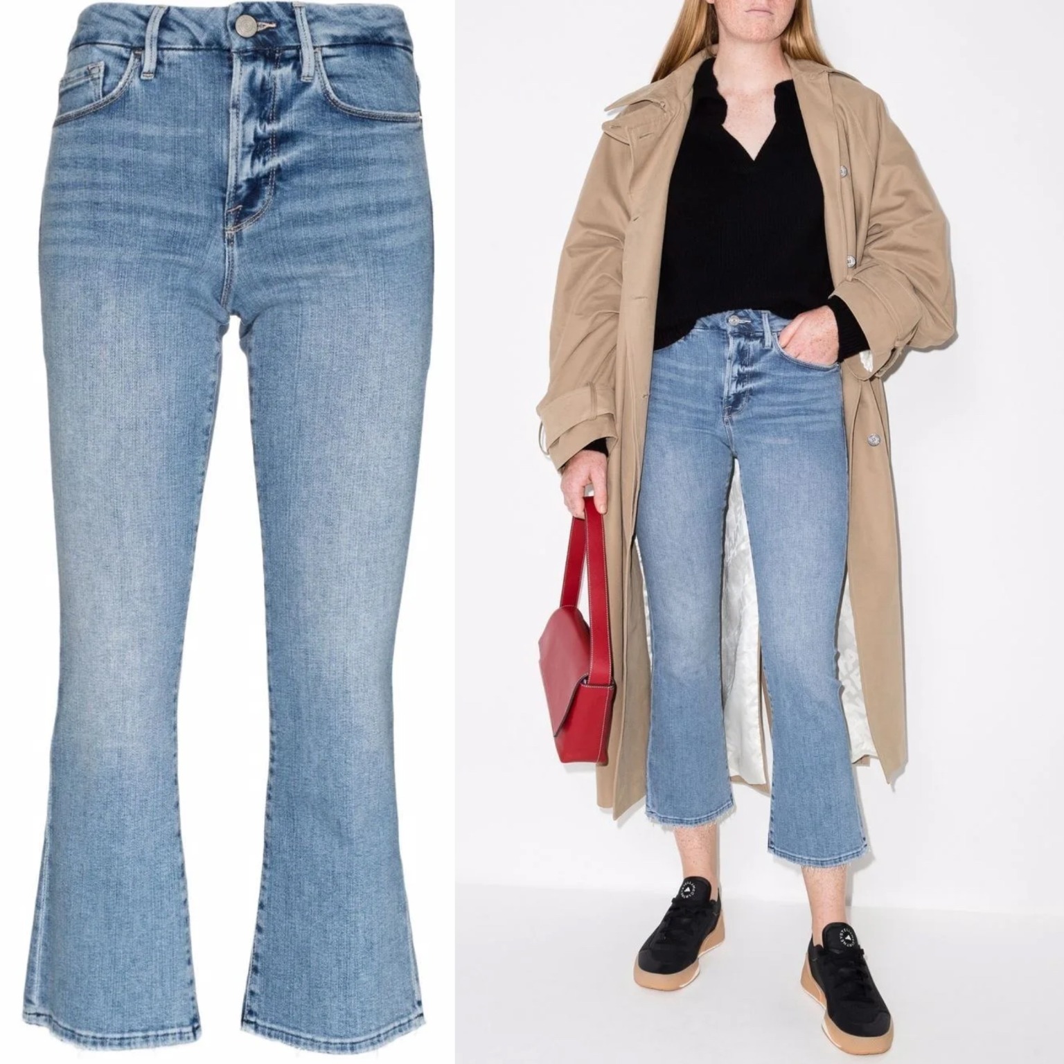 FRAME Le Crop Mini Boot Jeans in a versatile jadite-blue colorway exuding a casual attitude.