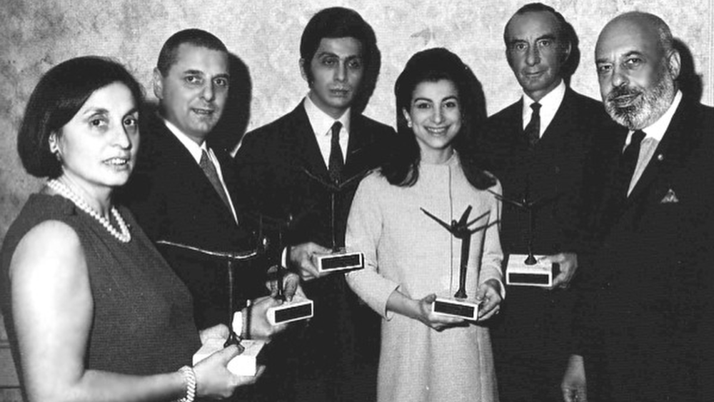 Valentino Garavani in Rome with his models, circa 1999