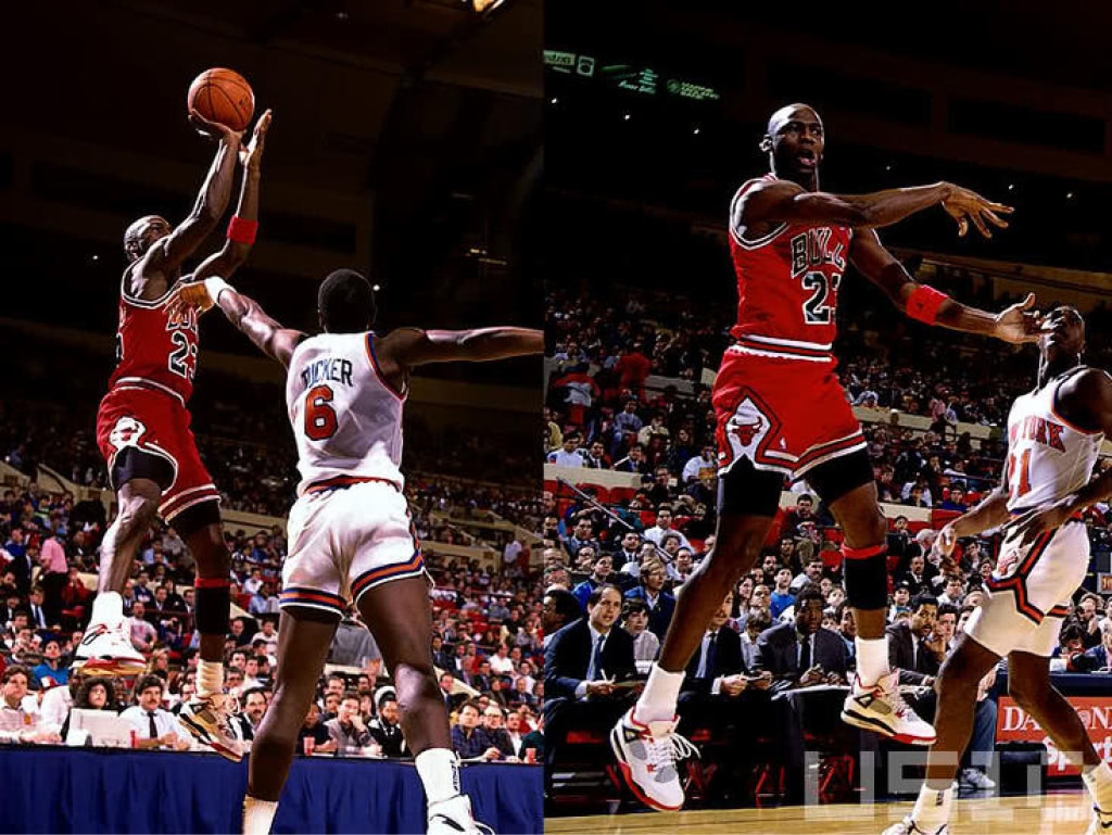 Michael Jordan wearing the OG colorway AJ4 on the court