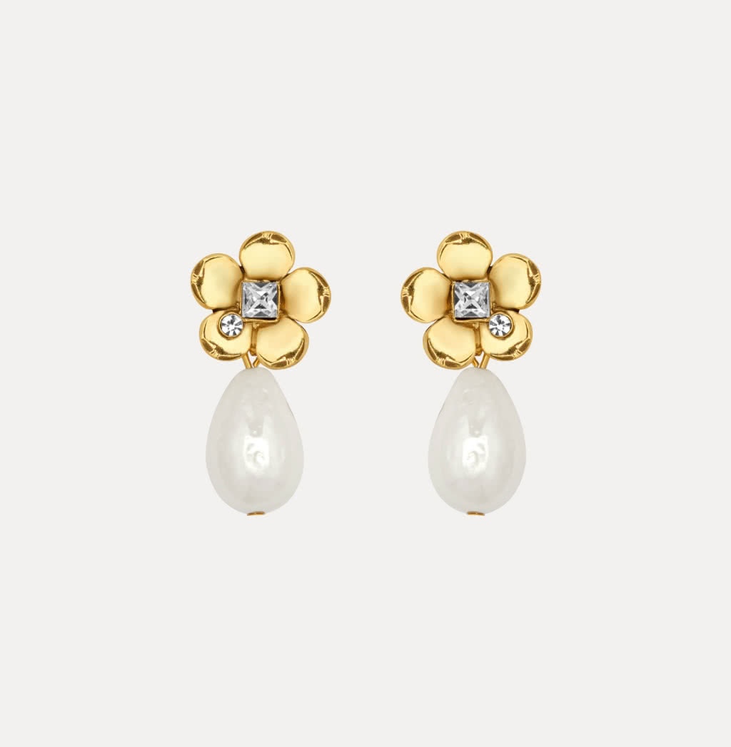 Oscar de la Renta Flower Pearl Drop Earrings