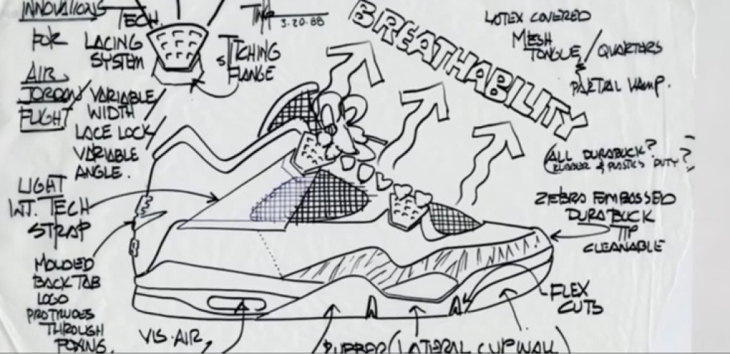 Air Jordan 4 design sketch from Tinker Hatfield 