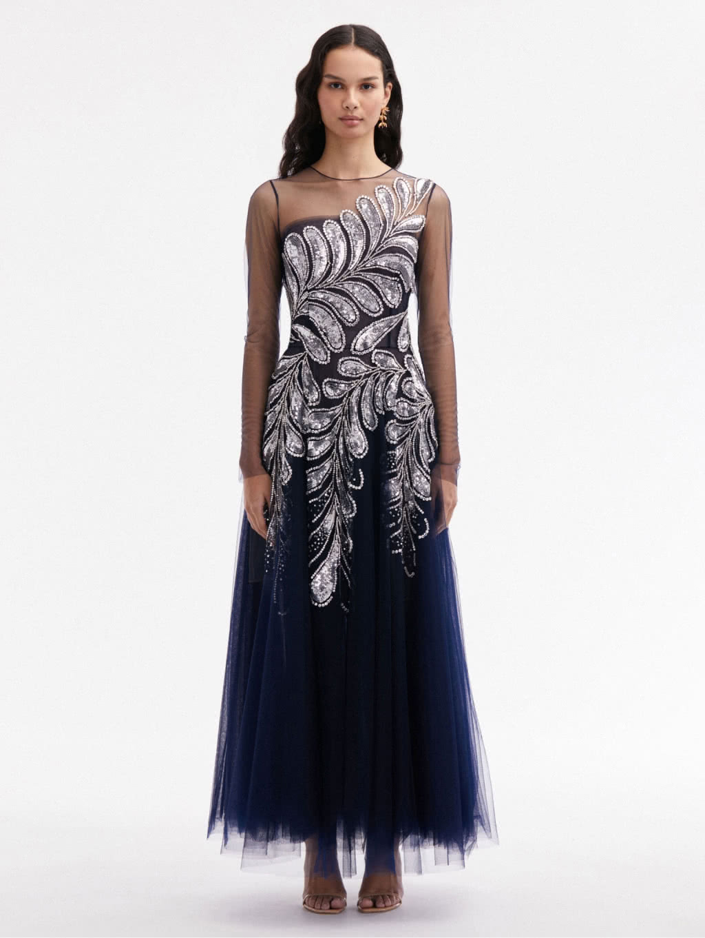 Oscar de la Renta Fern Crystal Embroidered Cocktail Dress