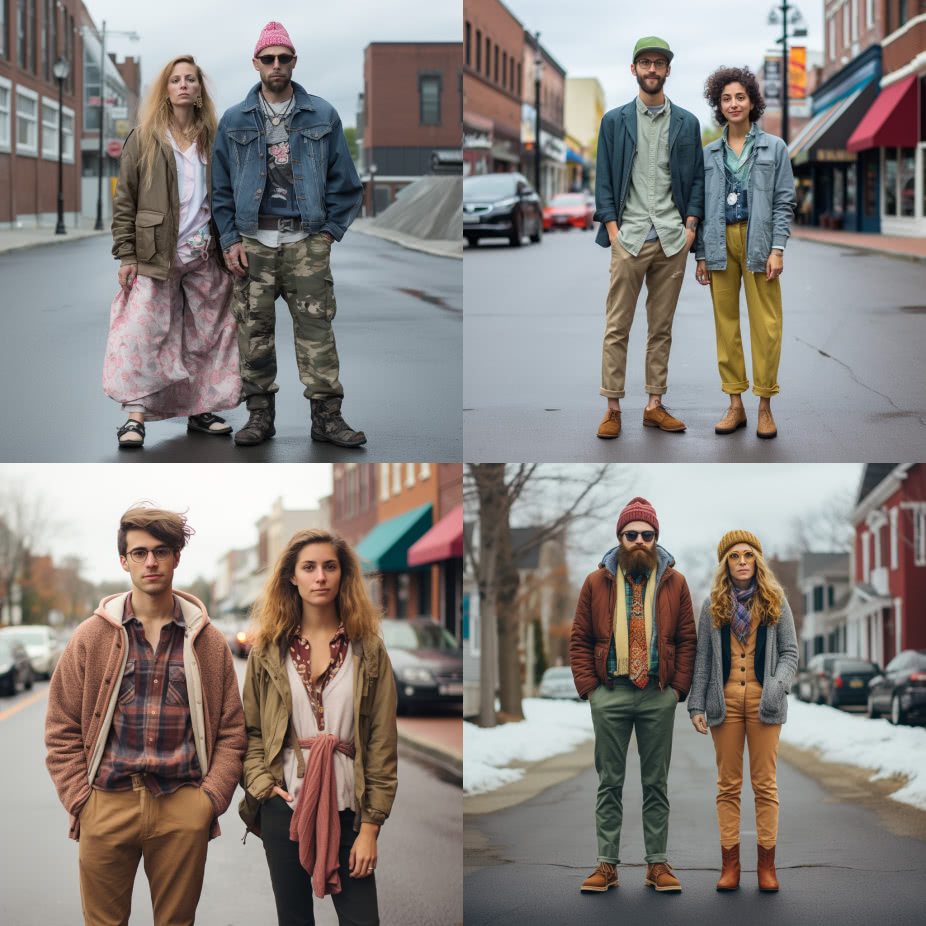 AI curated images of the average fashion style of individuals in Maine